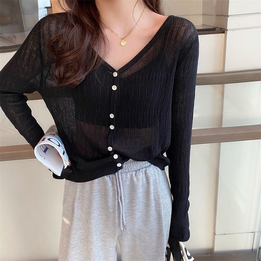 V-Neck Sheer Crop Cardigan