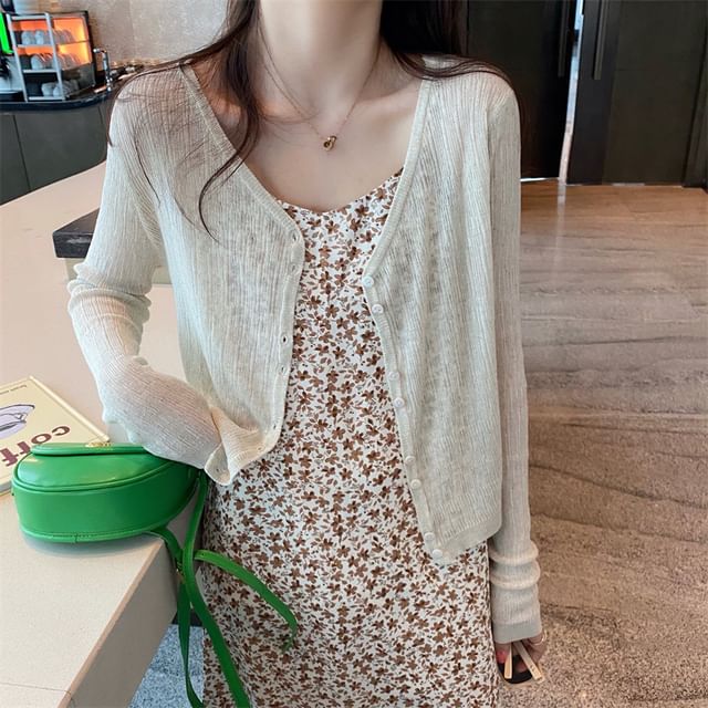 V-Neck Sheer Crop Cardigan