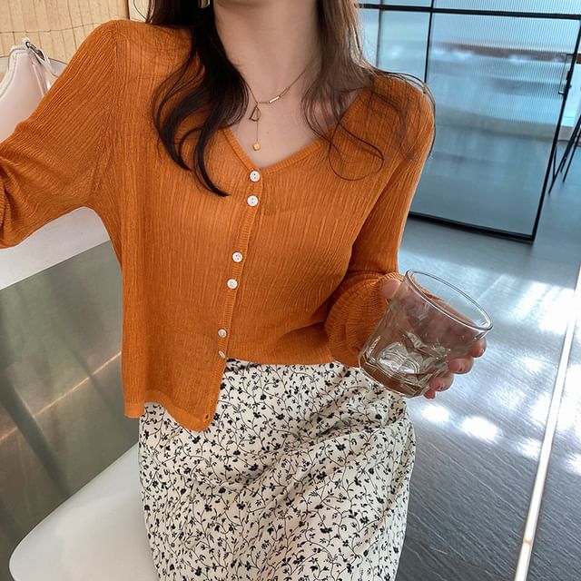 V-Neck Sheer Crop Cardigan