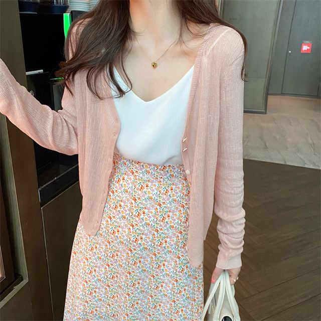 V-Neck Sheer Crop Cardigan