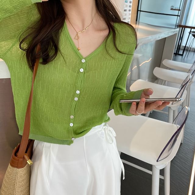 V-Neck Sheer Crop Cardigan