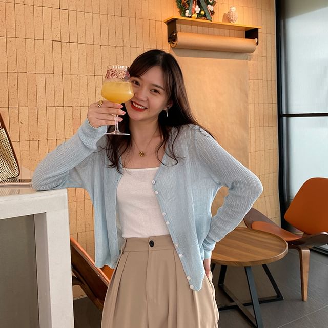 V-Neck Sheer Crop Cardigan