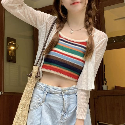 Striped Knit Camisole / Cardigan