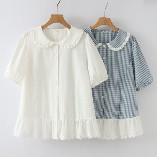 Puff Sleeve Lace Trim Shirt