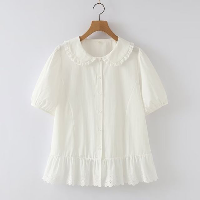 Puff Sleeve Lace Trim Shirt