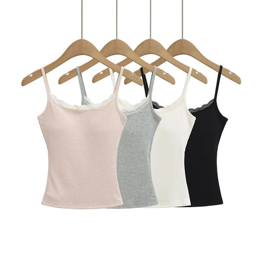Lace Trim Cami Spaghetti Strap Scoop Neck Top