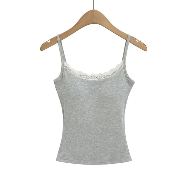 Lace Trim Cami Spaghetti Strap Scoop Neck Top