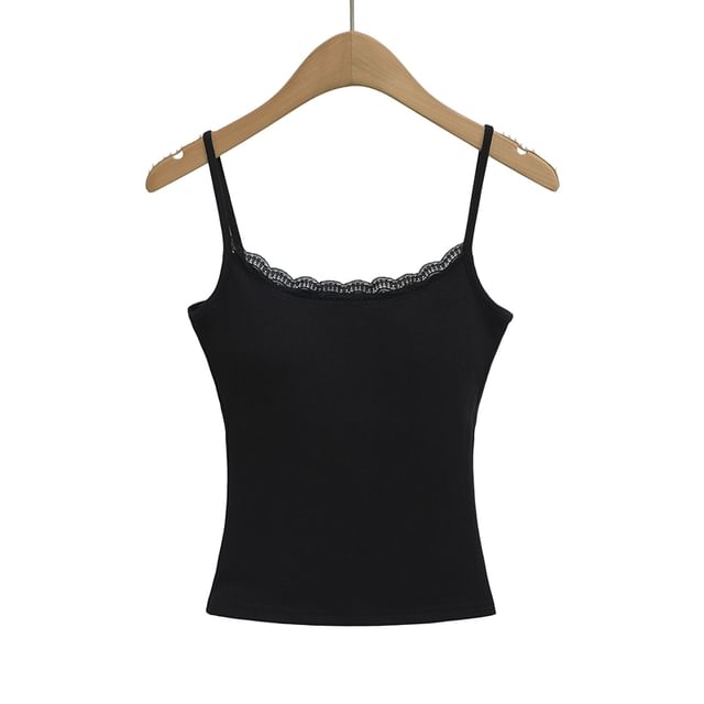 Lace Trim Cami Spaghetti Strap Scoop Neck Top