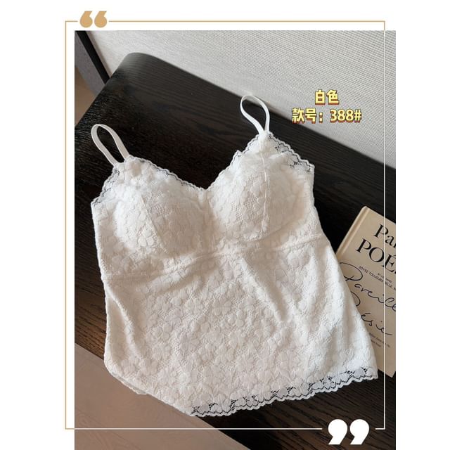 Padded Lace V Neck Crop Cami Top