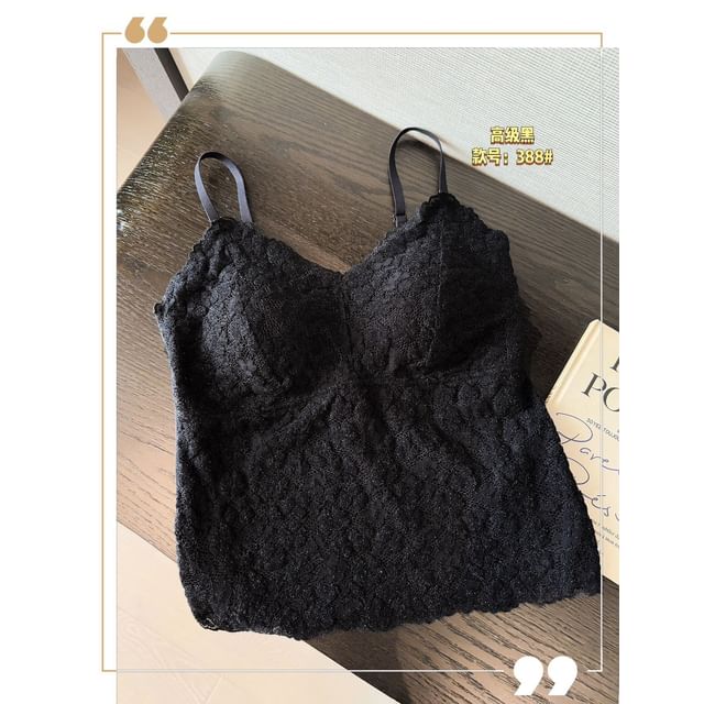 Padded Lace V Neck Crop Cami Top