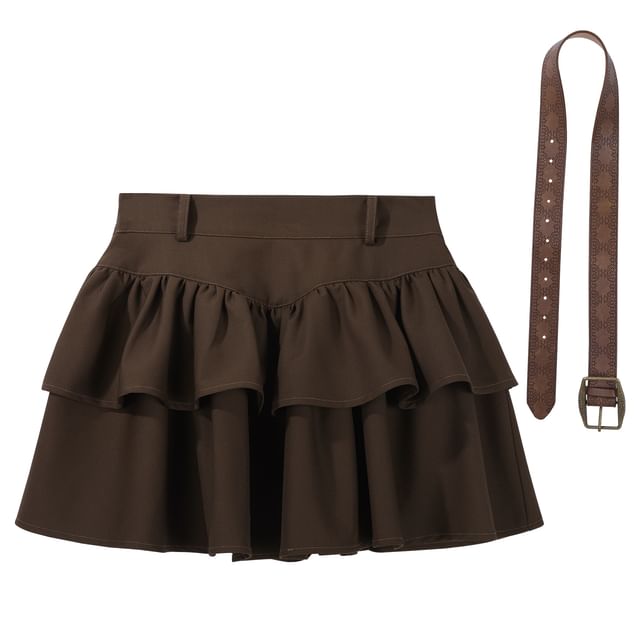 Lace Panel Layered Fringed Cami High Low Skirt Set
