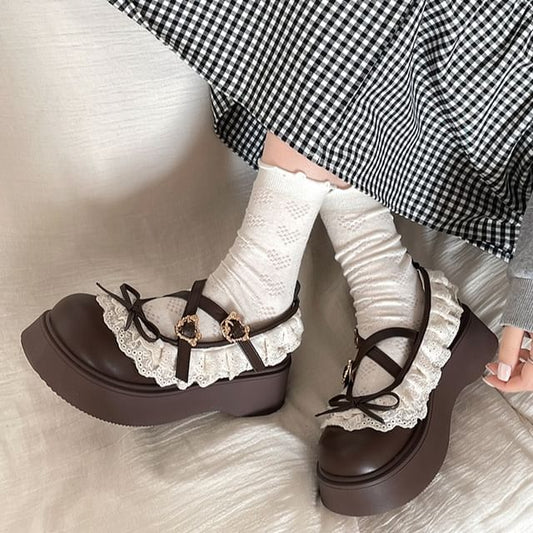 Lace Trim Platform Mary Jane Shoes