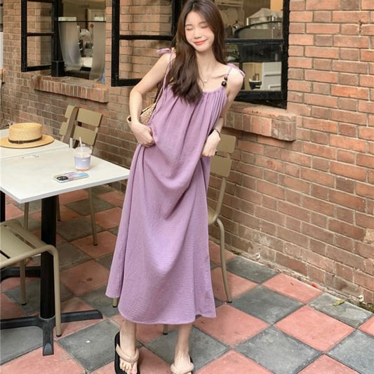 Spaghetti Strap Plain Beaded Maxi Sundress