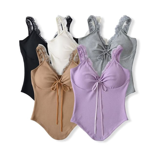 Asymmetrical Lace Trim V-Neck Cami Top