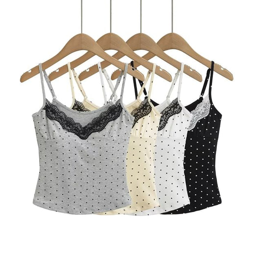 Dotted Lace Trim Camisole Top