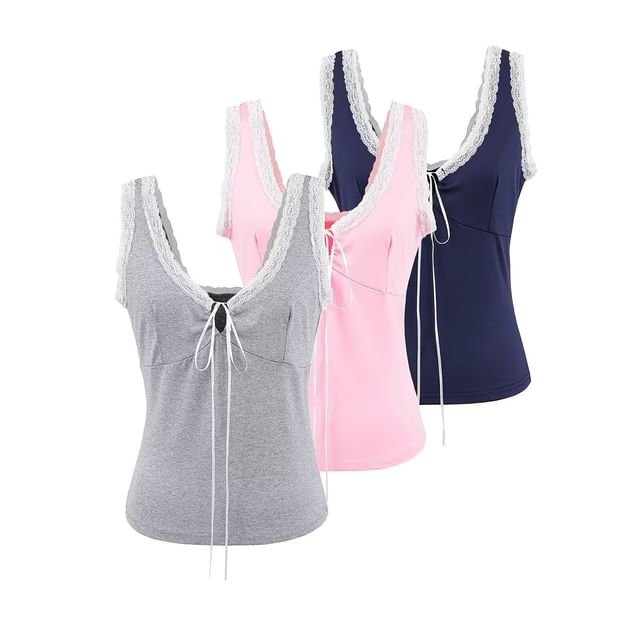 Lace Trim V-Neck Tank Top