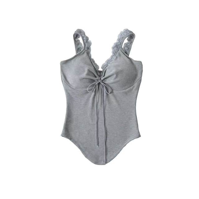 Asymmetrical Lace Trim V-Neck Cami Top
