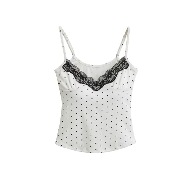 Dotted Lace Trim Camisole Top