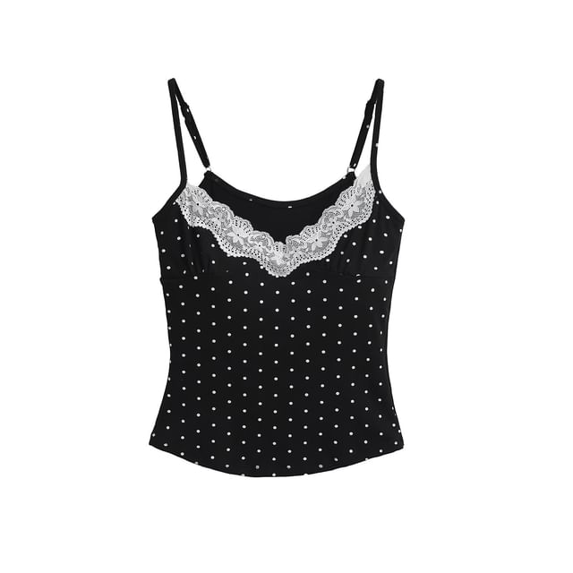 Dotted Lace Trim Camisole Top