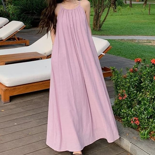 Spaghetti Strap Plain Maxi A-Line Dress