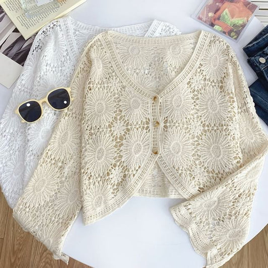V-Neck Crochet Cardigan