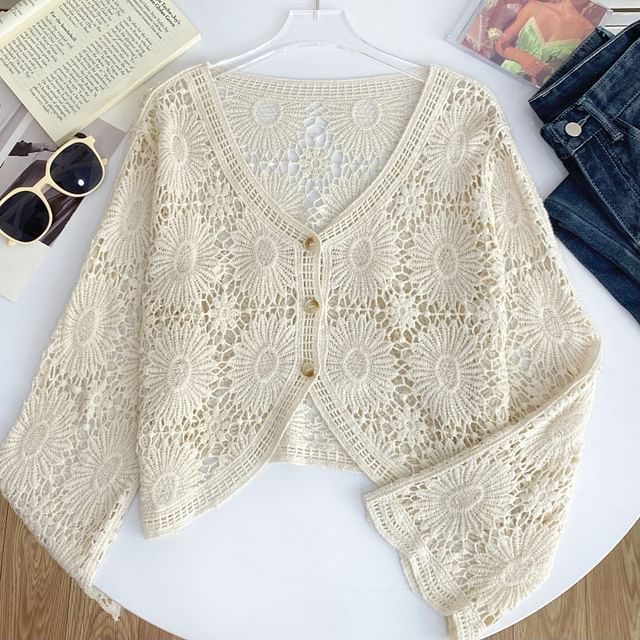 V-Neck Crochet Cardigan