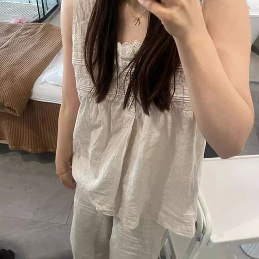 Pajama Set: Lace Trim Cami and Pants