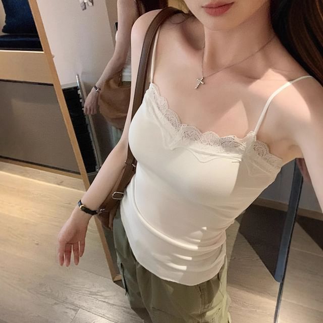 Lace Trim Plain Cami Top