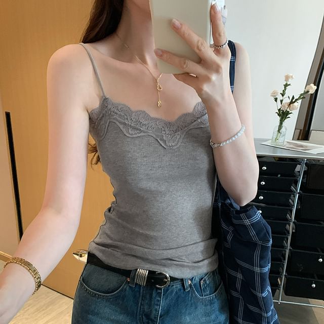 Lace Trim Plain Cami Top