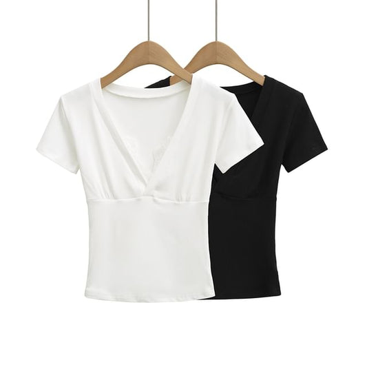 V-Neck Lace Trim Tee