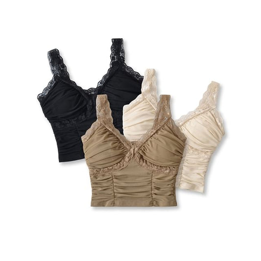Ruched Lace Trim V-Neck Cropped Cami