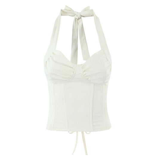 Ruched Lace-Up Halter Top