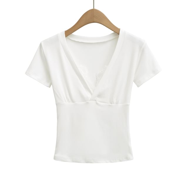 V-Neck Lace Trim Tee