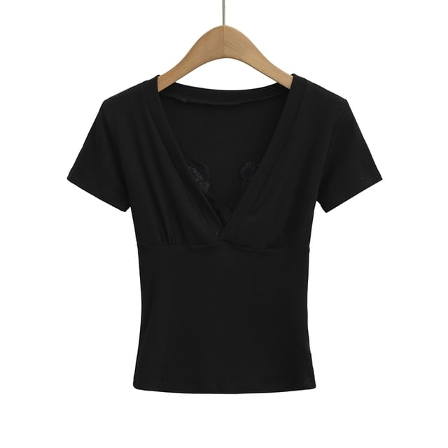 V-Neck Lace Trim Tee