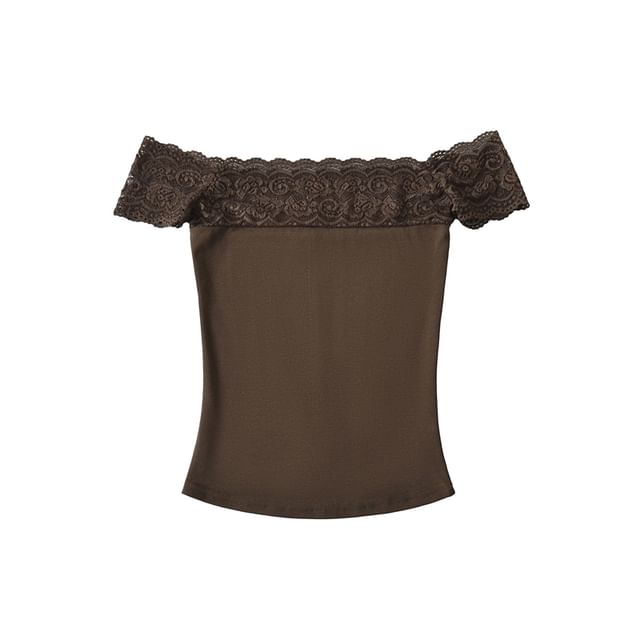 Off-Shoulder Lace Trim Short Sleeve T-Shirt