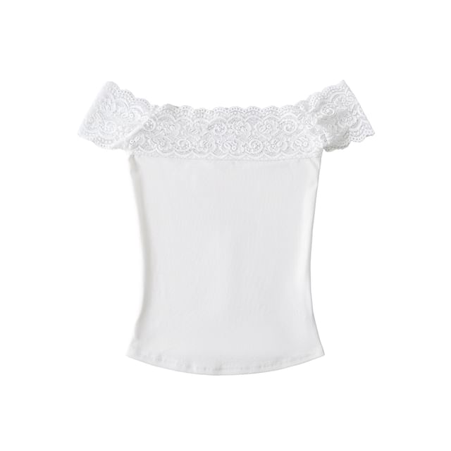 Off-Shoulder Lace Trim Short Sleeve T-Shirt