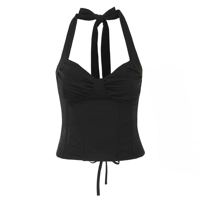Ruched Lace-Up Halter Top