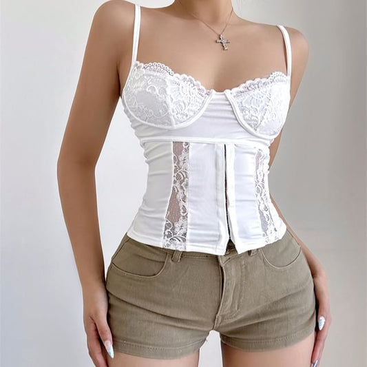 Spaghetti Strap Sweetheart Neck Lace Cami Top