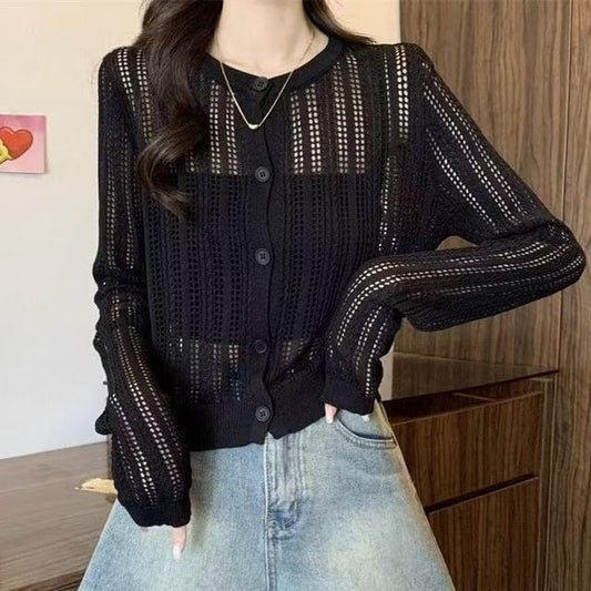 Round Neck Pointelle Cardigan