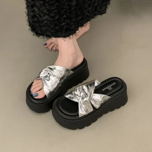 Twisted Platform Slide Sandals