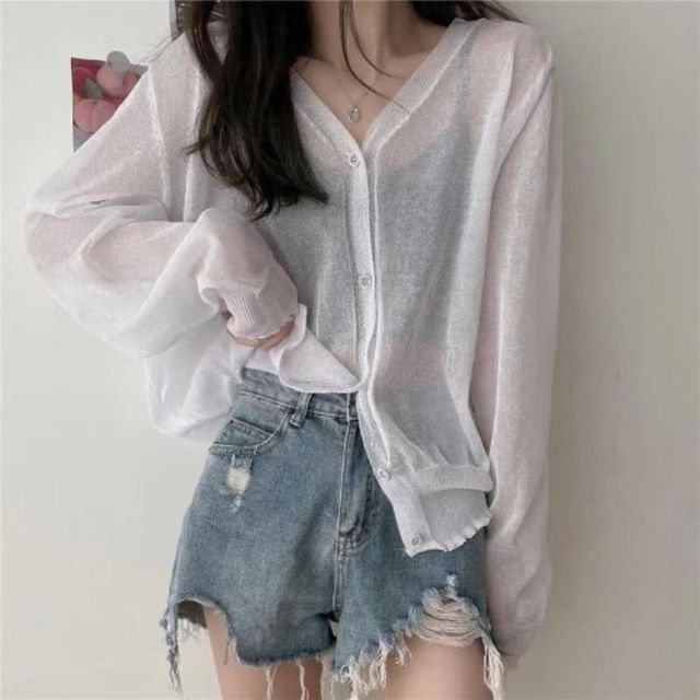 V-Neck Sheer Cardigan