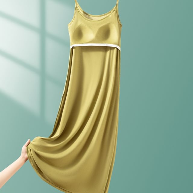 Spaghetti Strap Plain Padded Midi Pajama Dress (Various Designs)