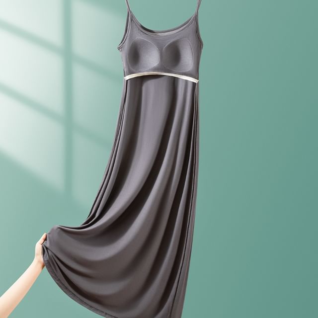 Spaghetti Strap Plain Padded Midi Pajama Dress (Various Designs)