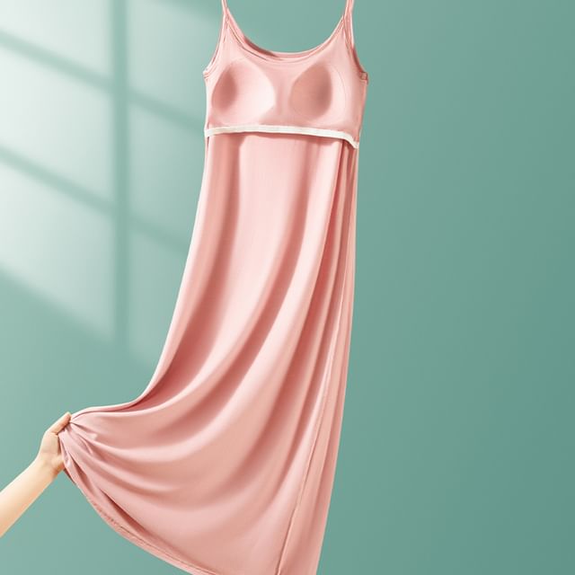 Spaghetti Strap Plain Padded Midi Pajama Dress (Various Designs)