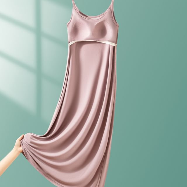 Spaghetti Strap Plain Padded Midi Pajama Dress (Various Designs)