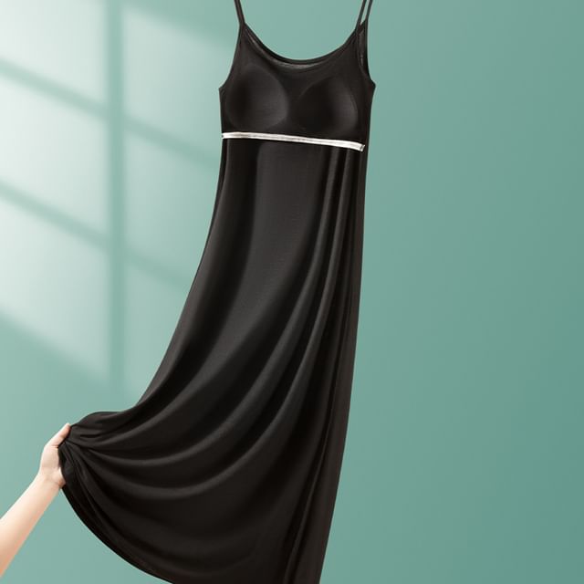 Spaghetti Strap Plain Padded Midi Pajama Dress (Various Designs)