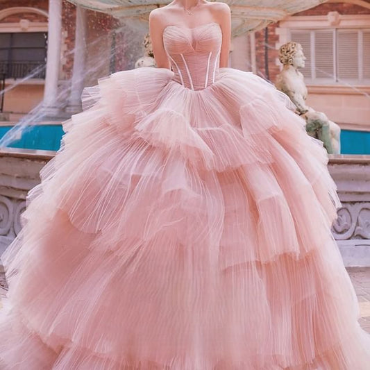 Spaghetti Strap Plain Tiered Wedding Ball Gown