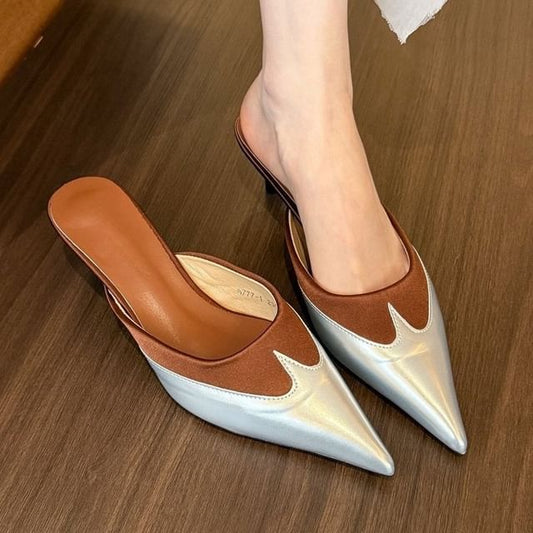 Toe Pointed Kitten Tone Two Mules Heel
