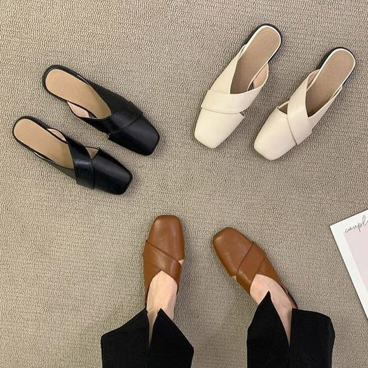 Square Cross Criss Toe Mules