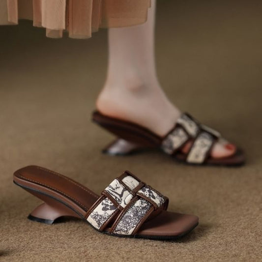 Sandals Woven Heel Print Slide Wedge